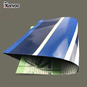 500D 18x17 0.40 Ketebalan Kain Tarpaulin Berjalur Biru PVC Kalis Air